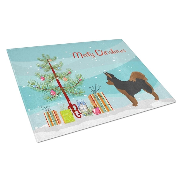 Carolines Treasures Black & Tan Pomchi Christmas Tree Glass Cutting Board Large - CK3859LCB