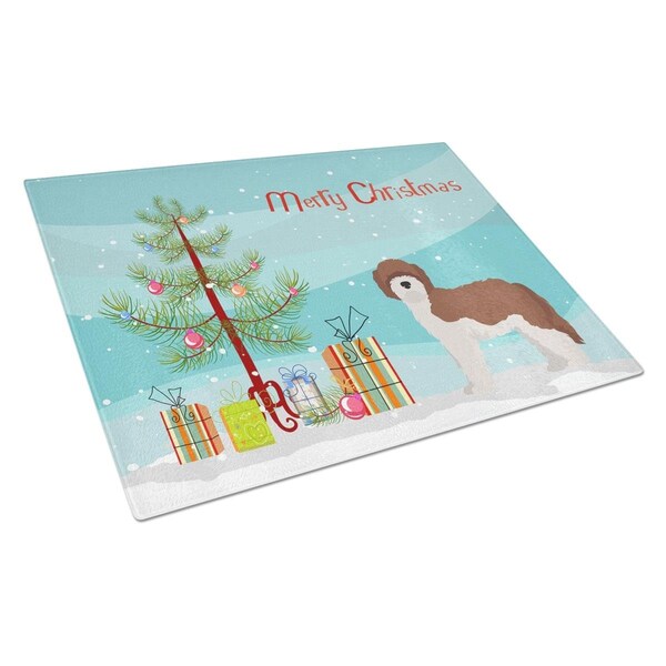 Carolines Treasures Sheepadoodle Christmas Tree Glass Cutting Board Large - CK3867LCB