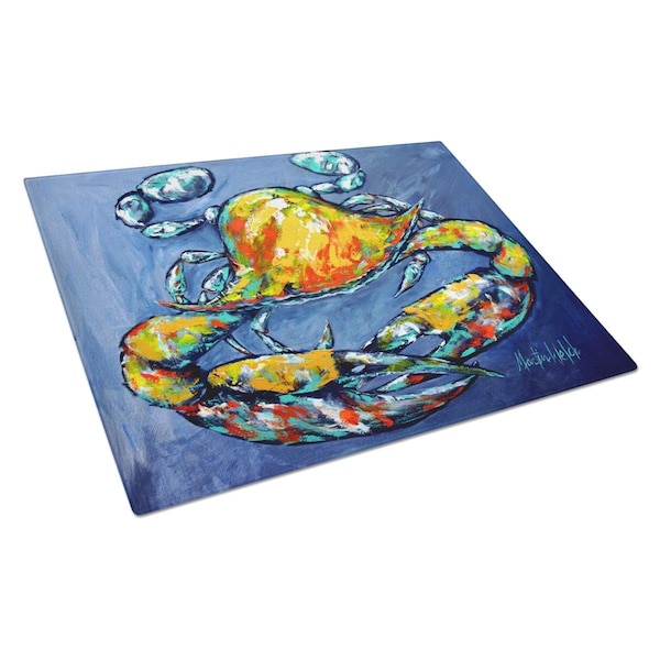 Carolines Treasures Blue Gray Kinda Day Crab Glass Cutting Board Large - MW1269LCB