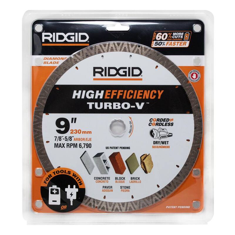 RIDGID TURBO-V 9 in. Disco de Diamante de Borde Turbo para Corte de Alta Eficiencia en Albañilería - HD-HETB90