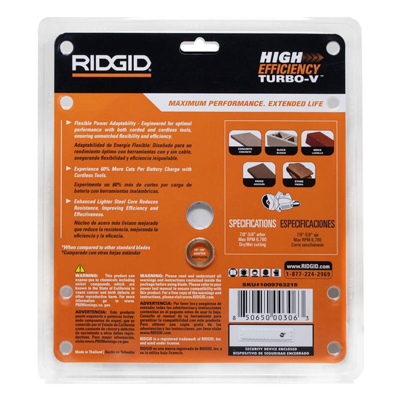 RIDGID TURBO-V 9 in. Disco de Diamante de Borde Turbo para Corte de Alta Eficiencia en Albañilería - HD-HETB90
