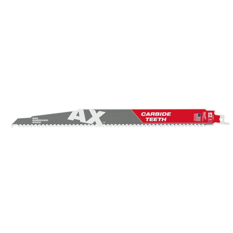 Sierra Recíproca Milwaukee para Demolición de Madera Incrustada con Clavos, de 12 pulgadas y 5 TPI con Dientes de Carburo AX (Paquete de 3) - 48-00-5327.