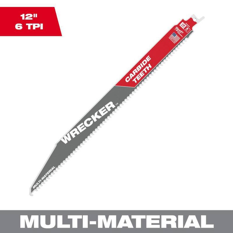 Milwaukee 12 pulgadas. 6 TPI WRECKER Dientes de carburo Hoja de sierra alternativa para corte de materiales múltiples SAWZALL (paquete de 1) - 48-00-5243