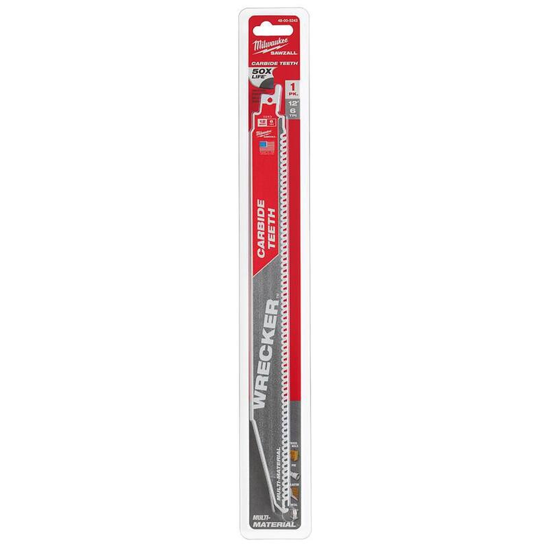 Milwaukee 12 pulgadas. 6 TPI WRECKER Dientes de carburo Hoja de sierra alternativa para corte de materiales múltiples SAWZALL (paquete de 1) - 48-00-5243