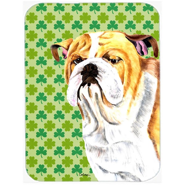 Carolines Treasures Bulldog English St. Patricks Day Shamrock Portrait Glass Cutting Board- Large - SC9294LCB
