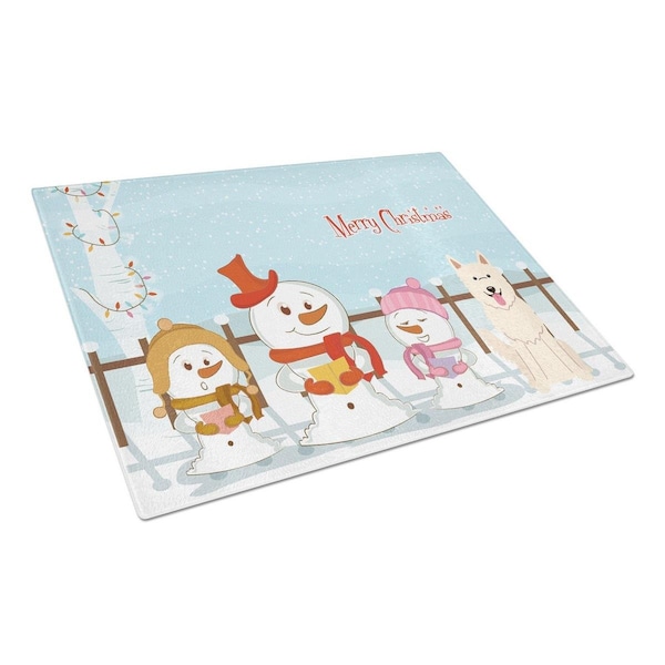 Carolines Treasures Merry Christmas Carolers White German Shepherd Glass Cutting Board, Large - BB2376LCB