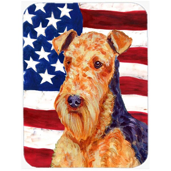 Carolines Treasures 15 x 12 in. USA American Flag with Airedale Glass Cutting Board - Large - LH9005LCB