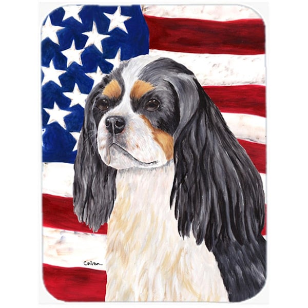 Carolines Treasures USA American Flag with Cavalier Spaniel Glass Cutting Board - Large- 15 H x 12 L in. - SC9114LCB