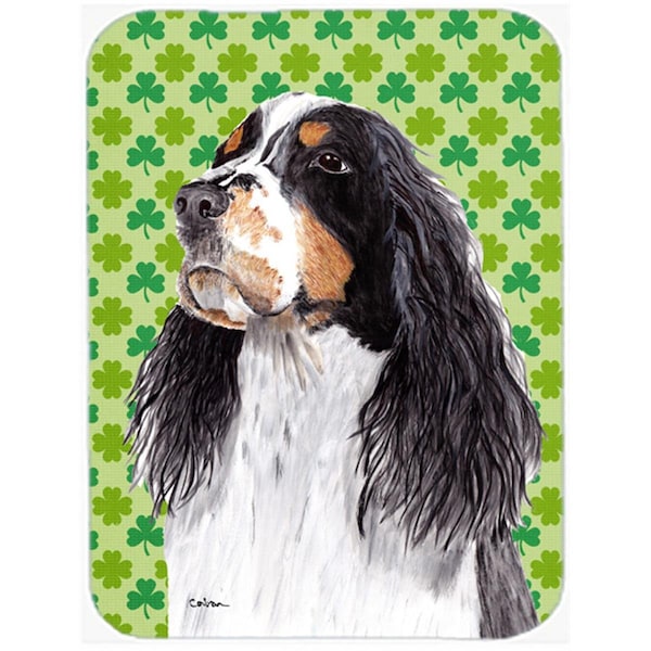 Carolines Treasures Springer Spaniel St. Patricks Day Shamrock Portrait Glass Cutting Board - Large - SC9281LCB