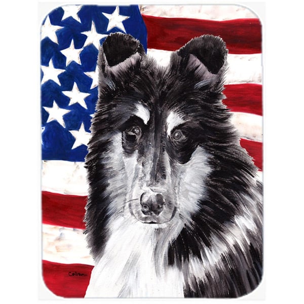 Carolines Treasures Black And White Collie With American Flag USA Glass Cutting Board - Large - SC9630LCB