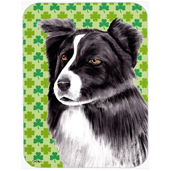 Carolines Treasures Border Collie St. Patricks Day Shamrock Portrait Glass Cutting Board - Large - SC9287LCB