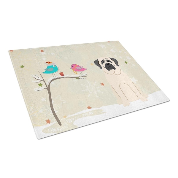 Carolines Treasures Christmas Presents Between Friends Mastiff White Glass Cutting Board, Large - BB2489LCB