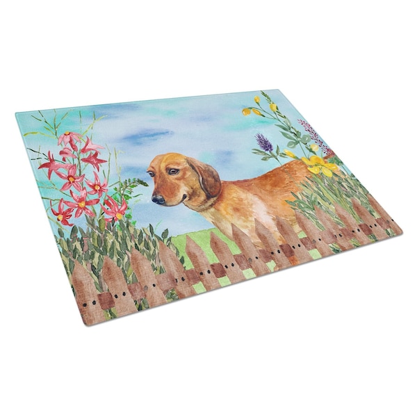 Carolines Treasures Dachshund Spring Glass Cutting Board, Large - CK1214LCB