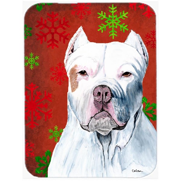 Carolines Treasures Pit Bull Red And Green Snowflakes Holiday Christmas Glass Cutting Board - Large - SC9421LCB