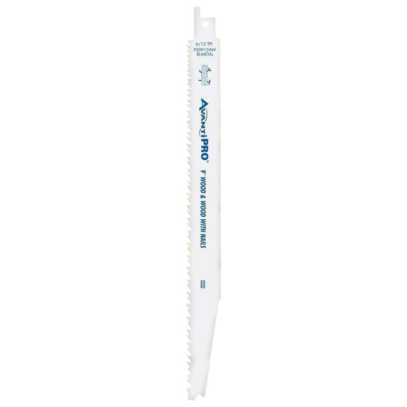 Hoja de sierra alternativa bimetálica de 9 pulgadas 6/12 TPI Avanti Pro para cortar madera con clavos incrustados - PS0912AW
