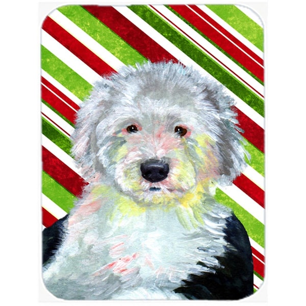 Carolines Treasures Old English Sheepdog Candy Cane Holiday Christmas Glass Cutting Board - Large - LH9261LCB