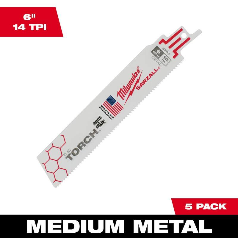 Milwaukee 6 pulgadas 14 TPI TORCH Hoja para sierra reciproca de corte de metal mediano SAWZALL (paquete de 5) - 48-00-5782S