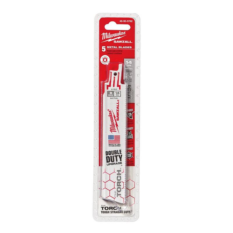 Milwaukee 6 pulgadas 14 TPI TORCH Hoja para sierra reciproca de corte de metal mediano SAWZALL (paquete de 5) - 48-00-5782S