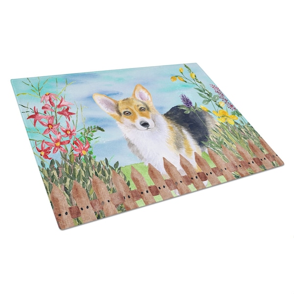 Carolines Treasures Pembroke Corgi Spring Glass Cutting Board, Large - CK1204LCB