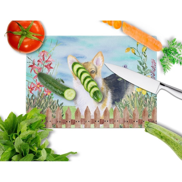 Carolines Treasures Pembroke Corgi Spring Glass Cutting Board, Large - CK1204LCB