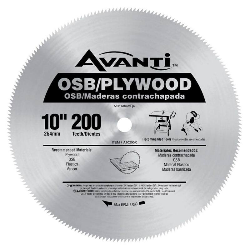 Avanti 10 pulgadas x 200 dientes Hoja de sierra circular para corte de OSB / Contrachapado - A10200X
