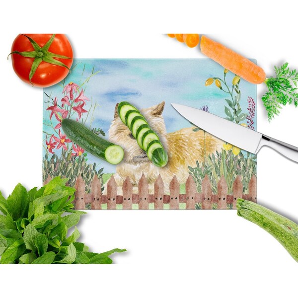 Carolines Treasures Cairn Terrier Spring Glass Cutting Board, Large - CK1252LCB