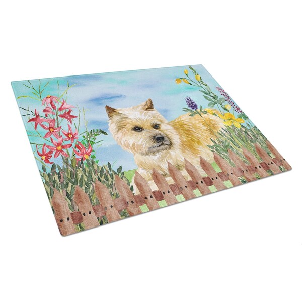 Carolines Treasures Cairn Terrier Spring Glass Cutting Board, Large - CK1252LCB