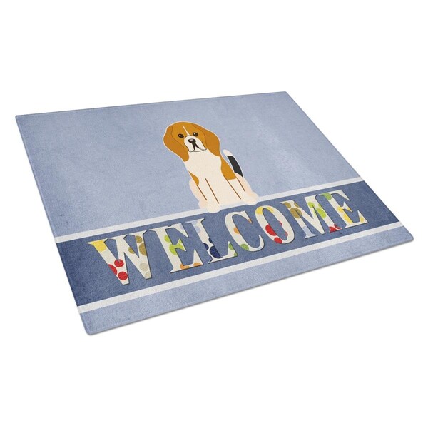 Carolines Treasures Beagle Tricolor Welcome Glass Cutting Board Large - BB5621LCB