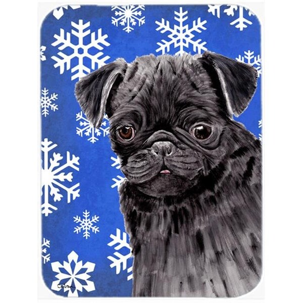 Carolines Treasures Carolines Treasures SC9366LCB Pug Winter Snowflakes Holiday Glass Cutting Board - Large - SC9366LCB