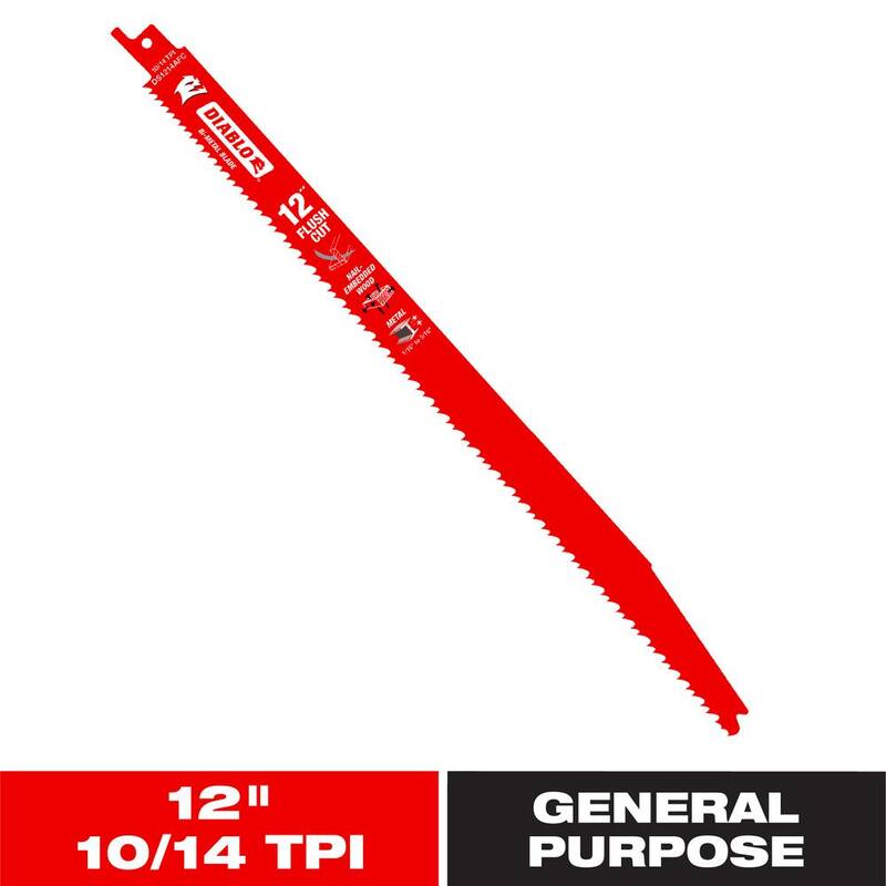DIABLO 12 pulgadas 10/14 TPI Hoja de sierra reciprocante bimetálica para corte al ras en madera y metal con clavos incrustados - DS1214AFC