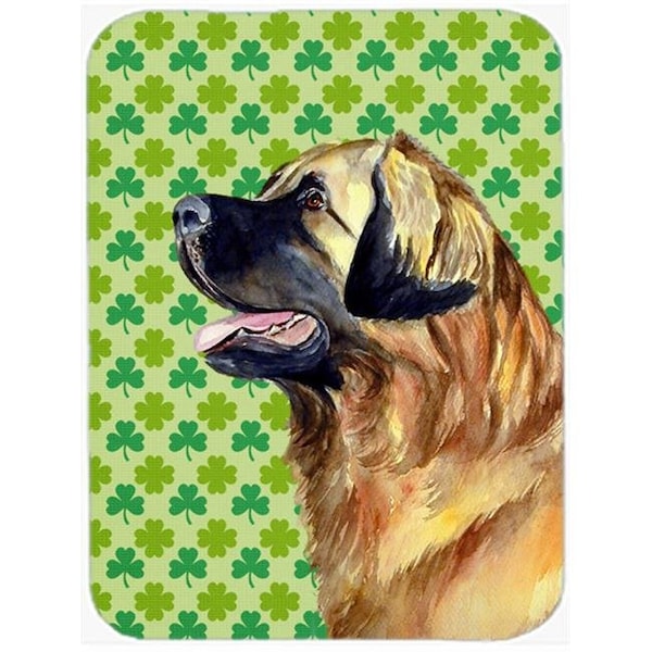Carolines Treasures Carolines Treasures LH9213LCB 15 x 12 in. Leonberger St. Patricks Day Shamrock Portrait Glass Cutting Board - Large - LH9213LCB