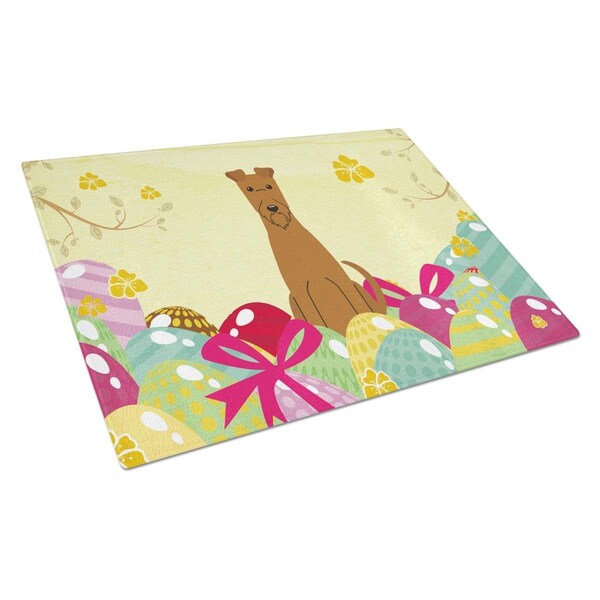 Carolines Treasures Easter Eggs Irish Terrier Glass Cutting Board Large - BB6062LCB