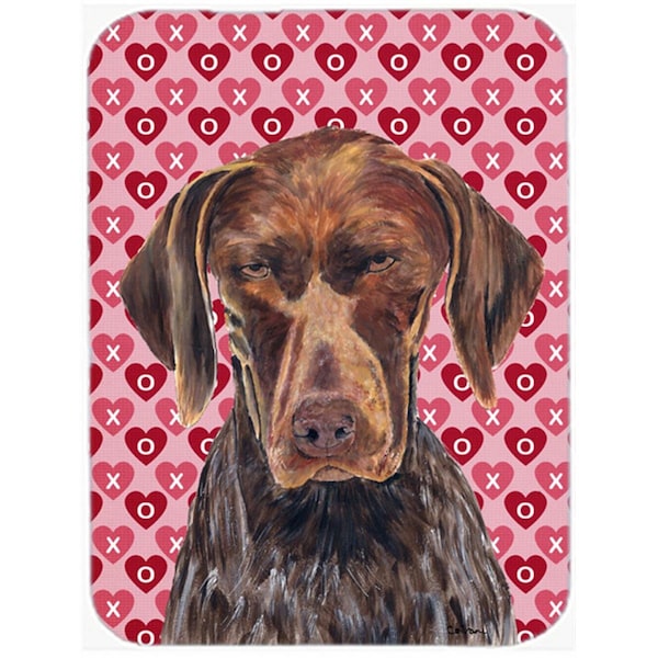 Carolines Treasures 12 x 15 in. German Shorthaired Pointer Hearts Love Valentine Day Glass Cutting Board- Large - SC9244LCB
