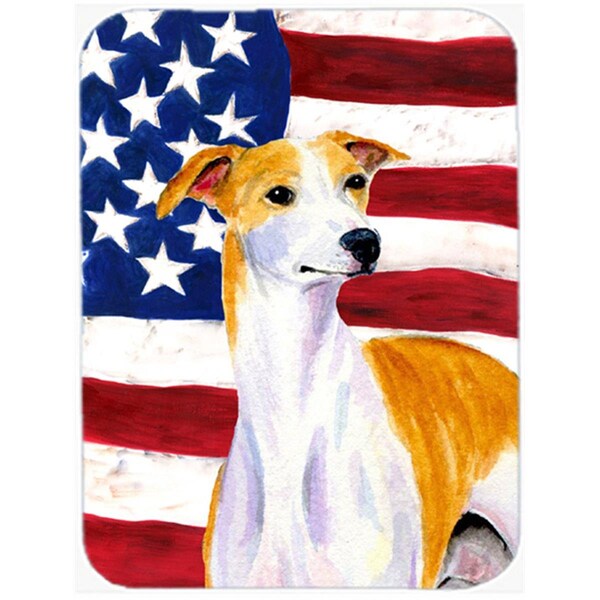 Carolines Treasures USA American Flag with Whippet Glass Cutting Board - Large- 15 H x 12 L in. - SS4246LCB