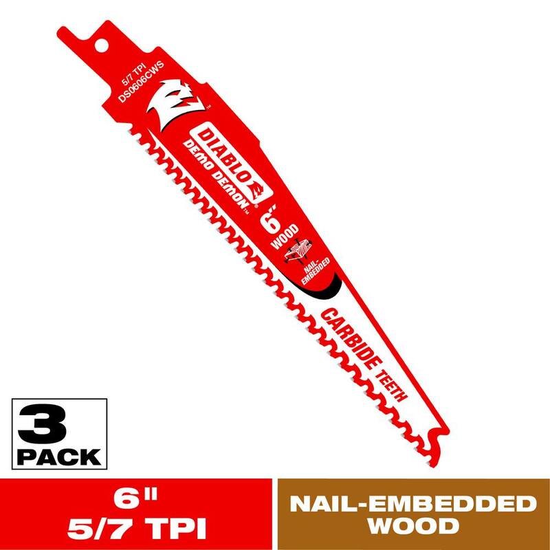 DIABLO 6 pulgadas 5/7 TPI Demo Demon Carbide Teeth Hojas de Sierra Recíproca para Madera con Clavos Incrustados - DS0606CWS3