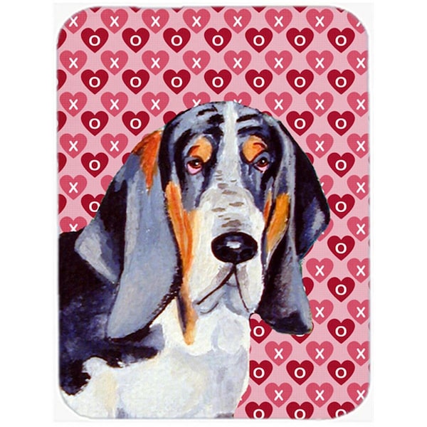 Carolines Treasures 15 x 12 in. Basset Hound Hearts Love and Valentines Day Portrait Glass Cutting Board - Large - LH9147LCB