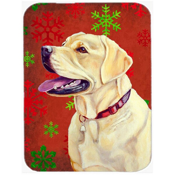 Carolines Treasures Labrador Red And Green Snowflakes Holiday Christmas Glass Cutting Board - Large - LH9338LCB