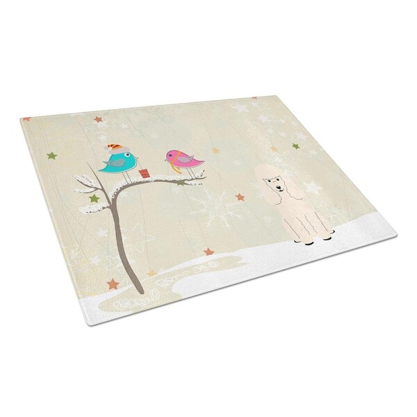 Carolines Treasures Christmas Presents Between Friends Poodle White Glass Cutting Board, Large - BB2542LCB