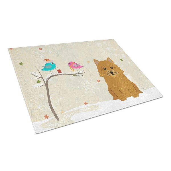 Carolines Treasures Christmas Presents Between Friends Norwich Terrier Glass Cutting Board, Large - BB2492LCB