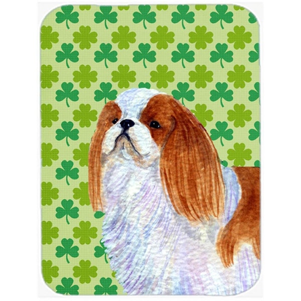 Carolines Treasures 12 x 15 in. English Toy Spaniel St. Patricks Day Shamrock Glass Cutting Board- Large - SS4438LCB
