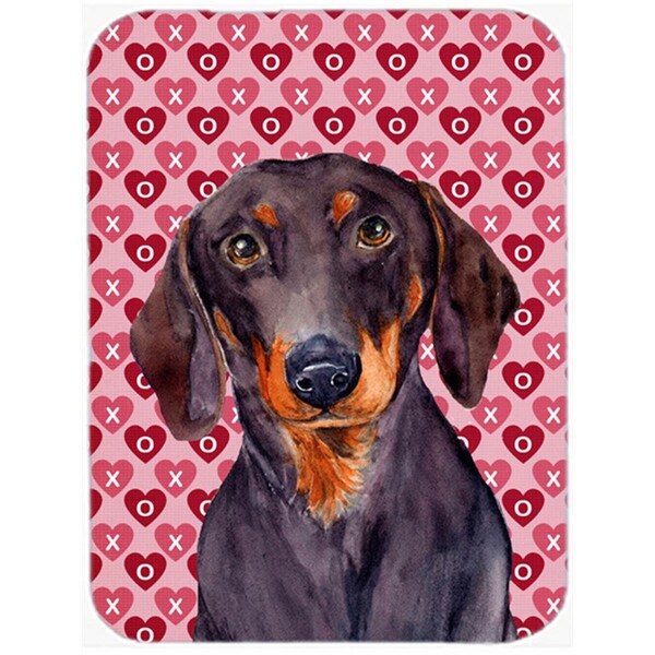 Carolines Treasures 15 x 12 in. Dachshund Hearts Love and Valentines Day Portrait Glass Cutting Board - Large - LH9133LCB