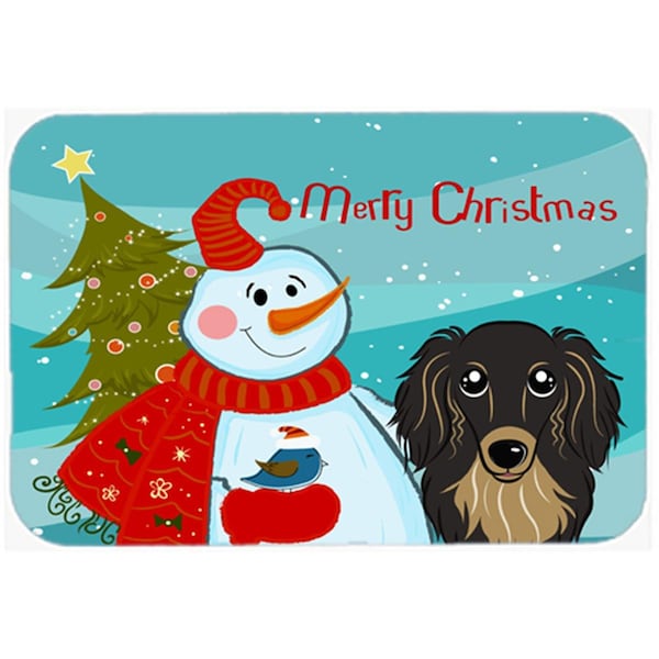 Carolines Treasures Snowman With Longhair Black And Tan Dachshund Glass Cutting Board- Large - BB1833LCB