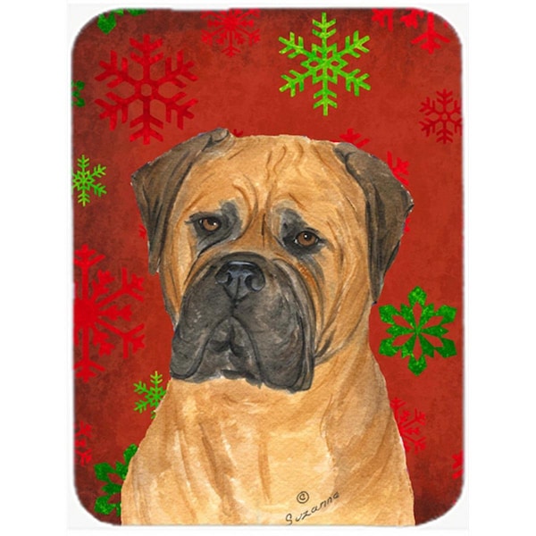 Carolines Treasures Bullmastiff Red and Green Snowflakes Christmas Glass Cutting Board - Large- 15 H x 12 L in. - SS4724LCB