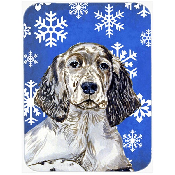 Carolines Treasures 15 x 12 in. English Setter Winter Snowflakes Holiday Glass Cutting Board - Large - LH9277LCB