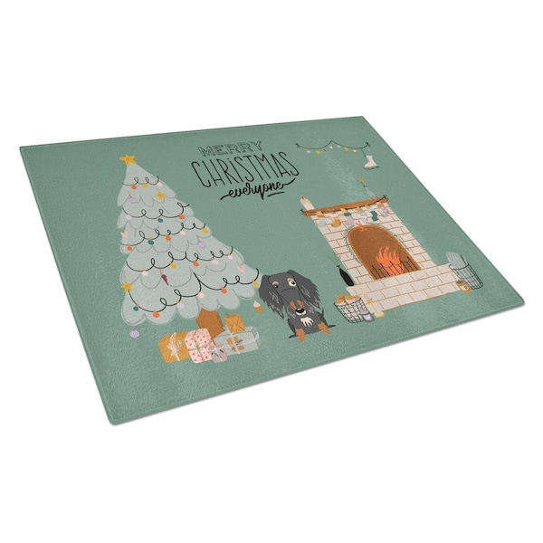 Carolines Treasures Dapple Wire Haired Dachshund Christmas Everyone Glass Cutting Board - Large - CK7691LCB
