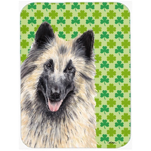 Carolines Treasures 12 x 15 in. Belgian Tervuren St. Patricks Day Shamrock Portrait Glass Cutting Board- Large - SC9312LCB