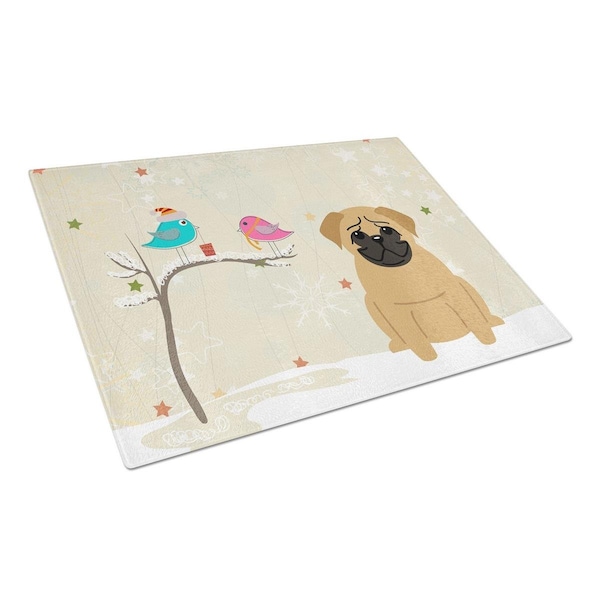 Carolines Treasures Christmas Presents Between Friends Pug Brown Glass Cutting Board, Large - BB2479LCB
