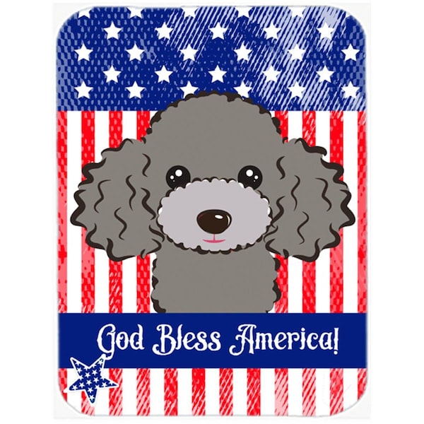 Carolines Treasures God Bless American Flag with Silver Gray Poodle Glass Cutting Board- Large - BB2189LCB