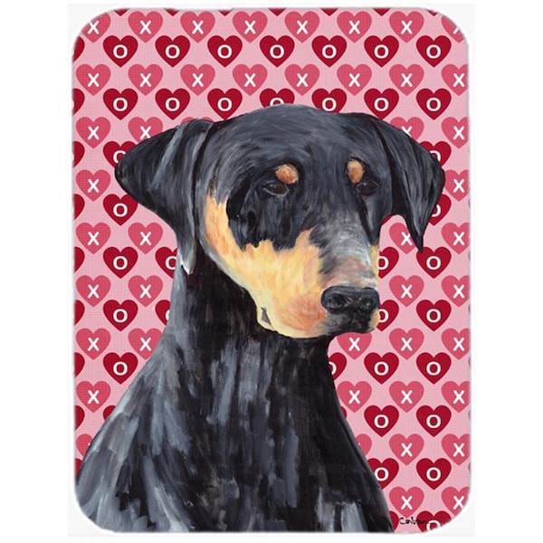 Carolines Treasures 12 x 15 in. Doberman Hearts Love and Valentines Day Portrait Glass Cutting Board- Large - SC9262LCB