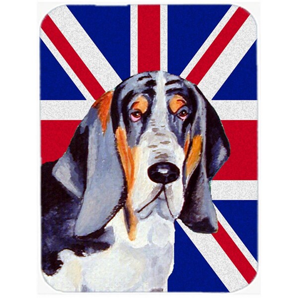 Carolines Treasures Basset Hound With English Union Jack British Flag Glass Cutting Board - Large - LH9479LCB
